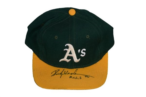 1992 Rickey Henderson Signed Game Used Hat From A.L.C.S.